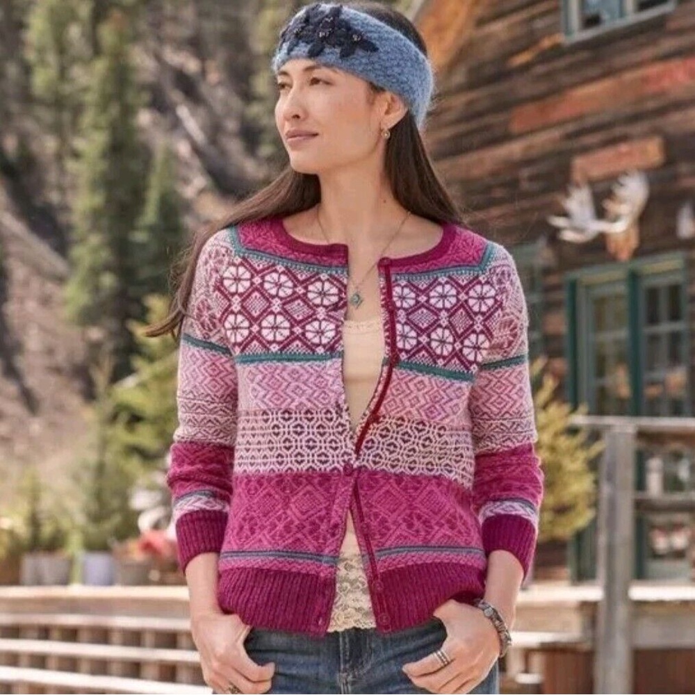 Sundance Fair Isle Pink Wool Sweater Size Small